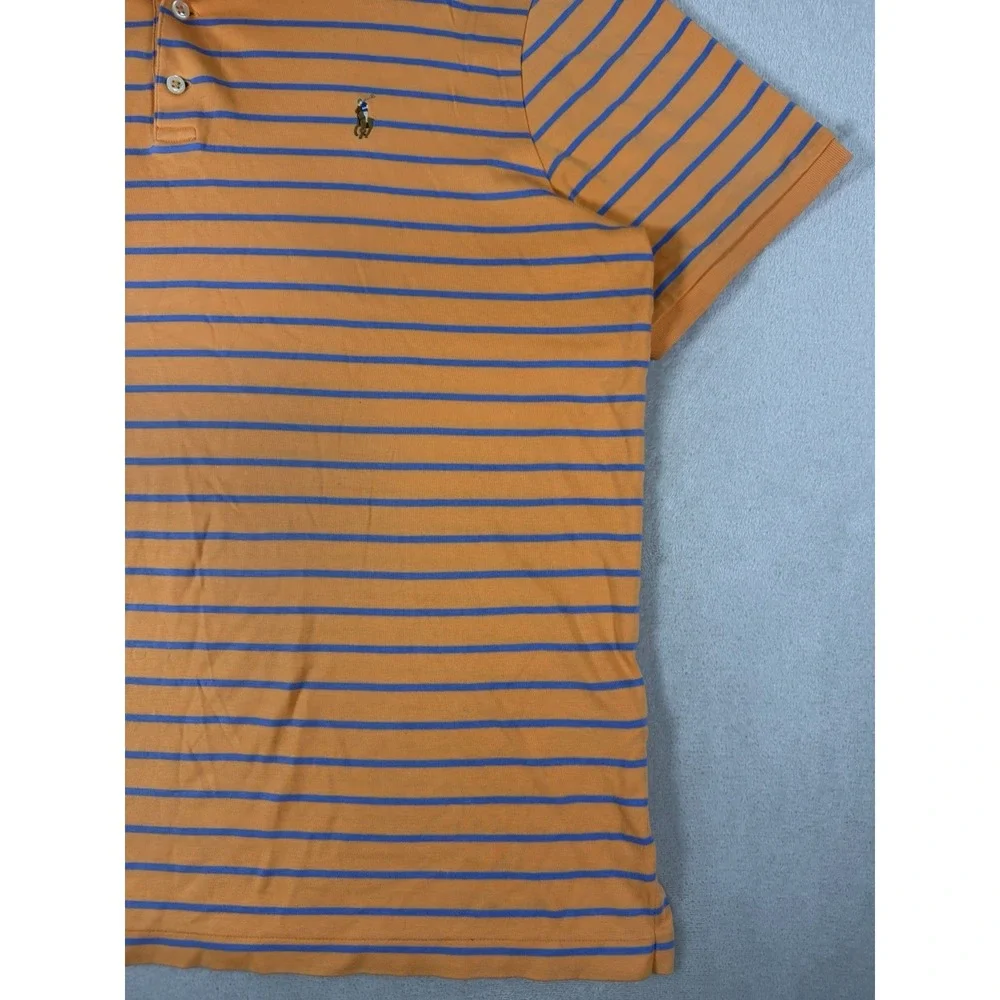 Polo Ralph Lauren Classic Fit Polo Shirt Men's L Orange Blue Stripe Tonal Pony