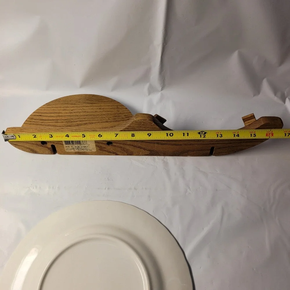Northshore Wood Products Plate Holder Wall Shelf Oak with Currier & Ives Plate