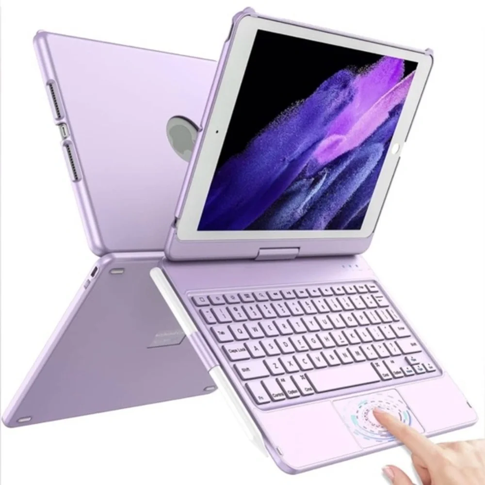 iPad 10.2 Keyboard Case 7th 8th 9th Gen Trackpad 360° Purple