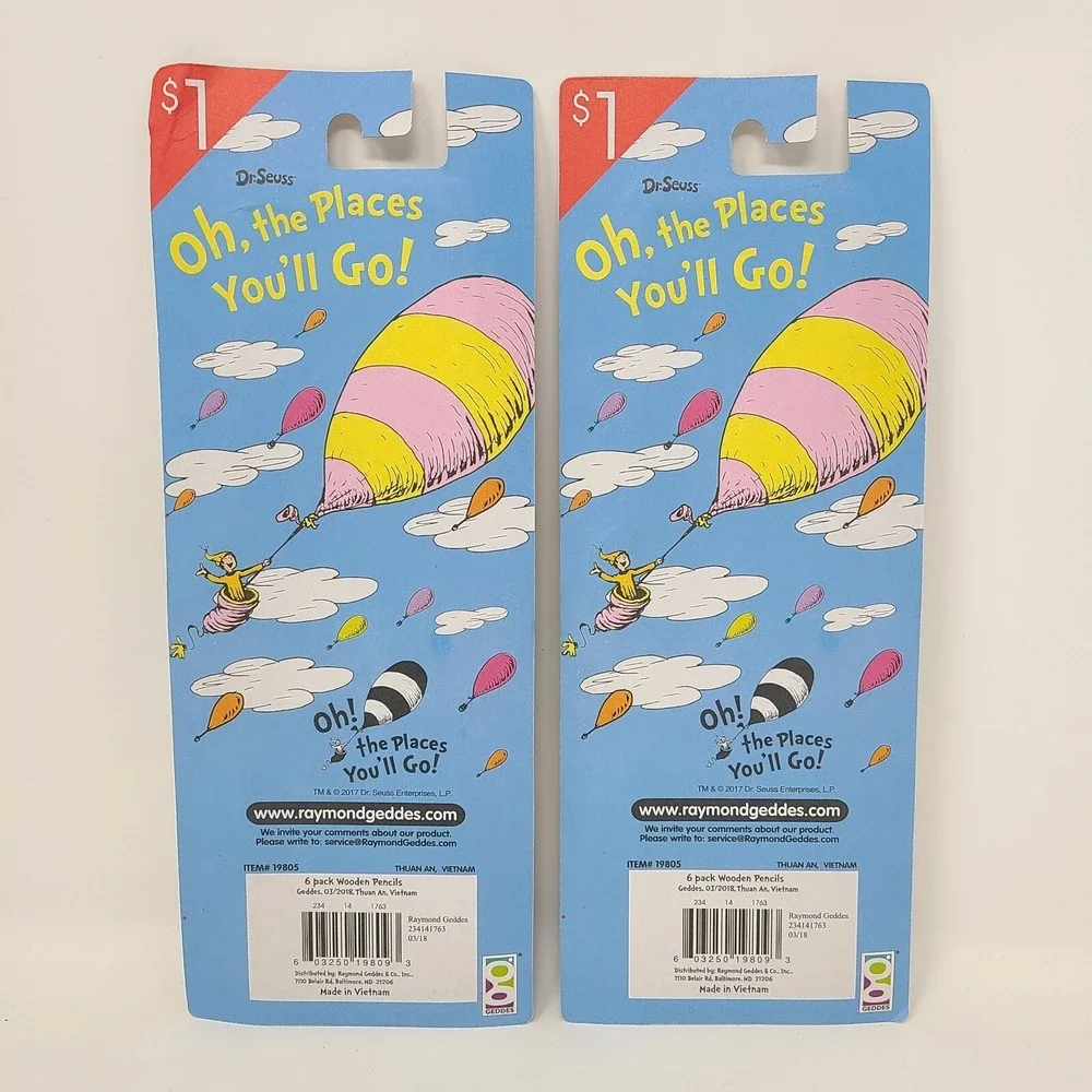 Lot of 2 | Dr. Seuss Pencils | Oh, the Places You'll Go! | 6 ct.