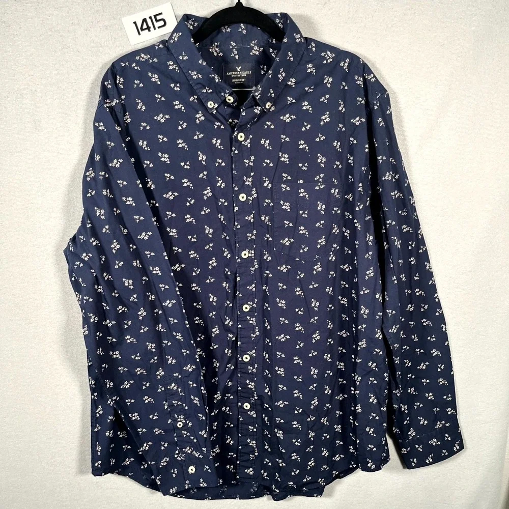 American Eagle Outfitters Shirt Mens XL Blue Floral Seriously‎ Soft Classic Fit