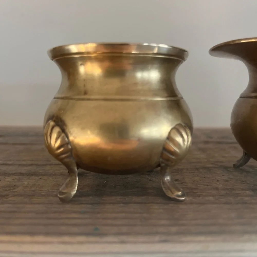 Vintage Brass Creamer and Sugar Bowl Set