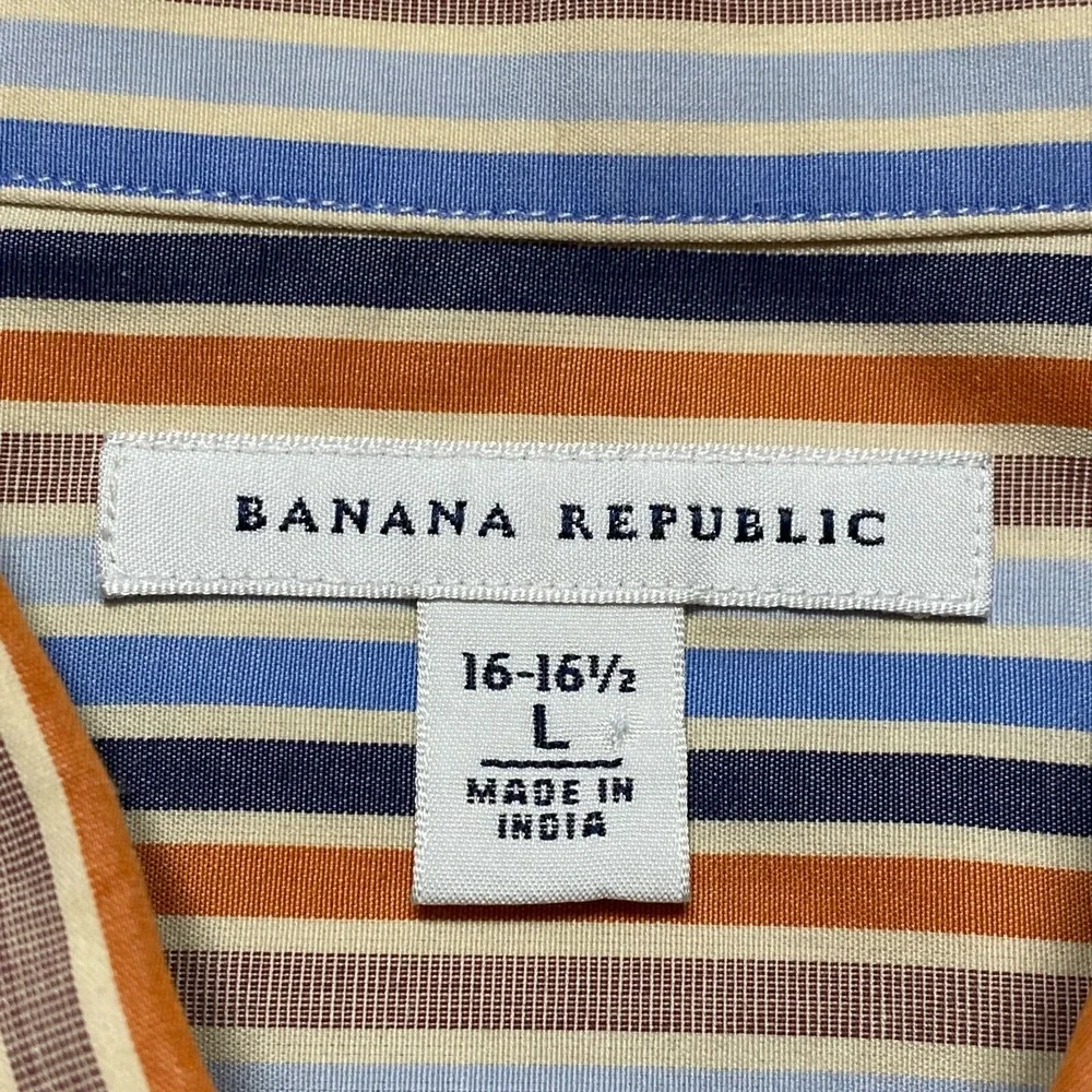 Banana Republic Mens Dress Shirt Sz L 16-16 1/2 Long Sleeve Multicolor Striped