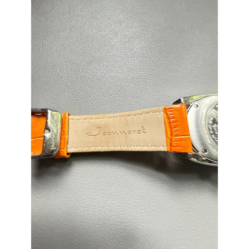 Jeanneret Women Orange Skeleton Automatic Watch Stainless Steel Leather J-64283