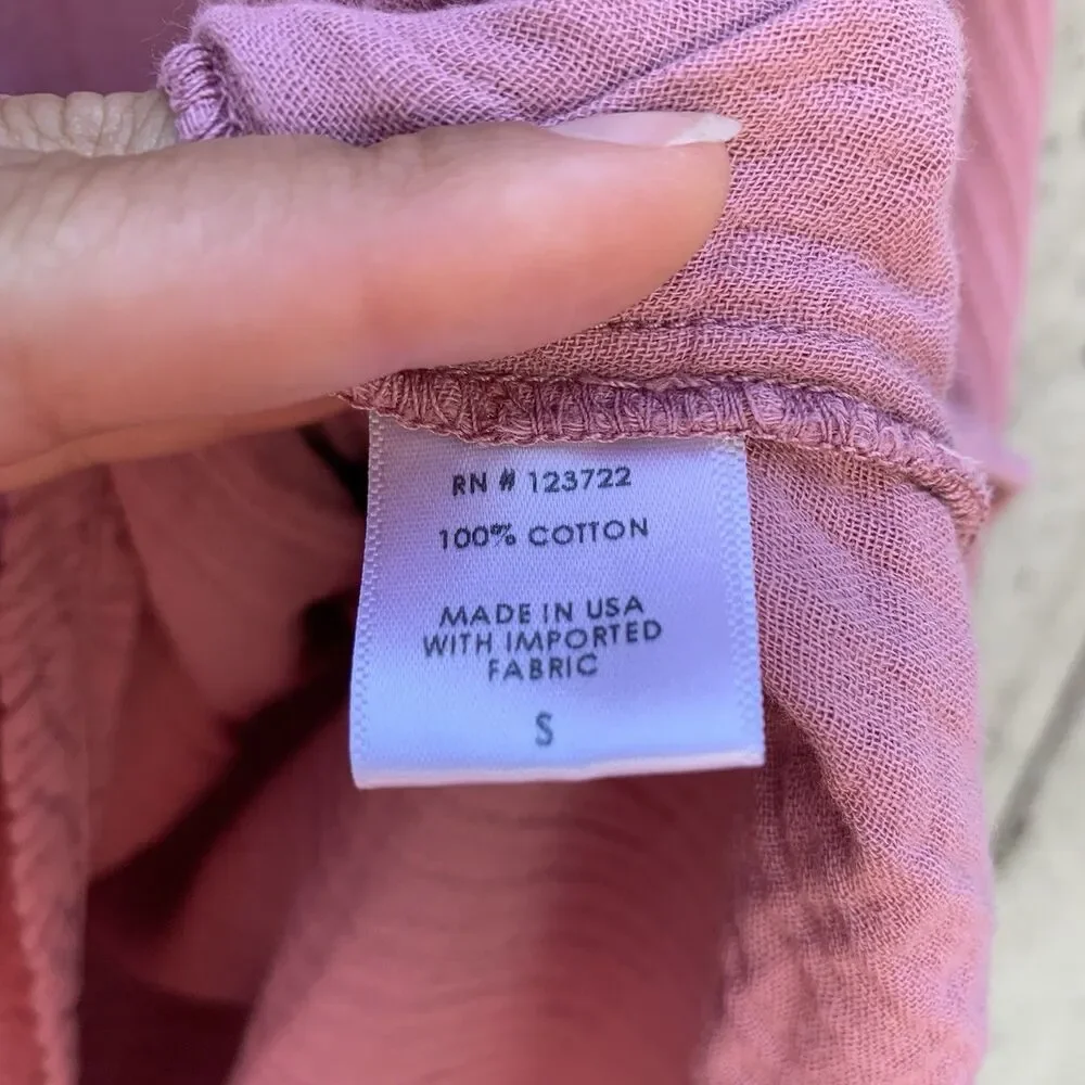 Xirena Cotton Gauze Pink Blouse Cottagecore Prairie Beachy Boho Quiet Luxury S