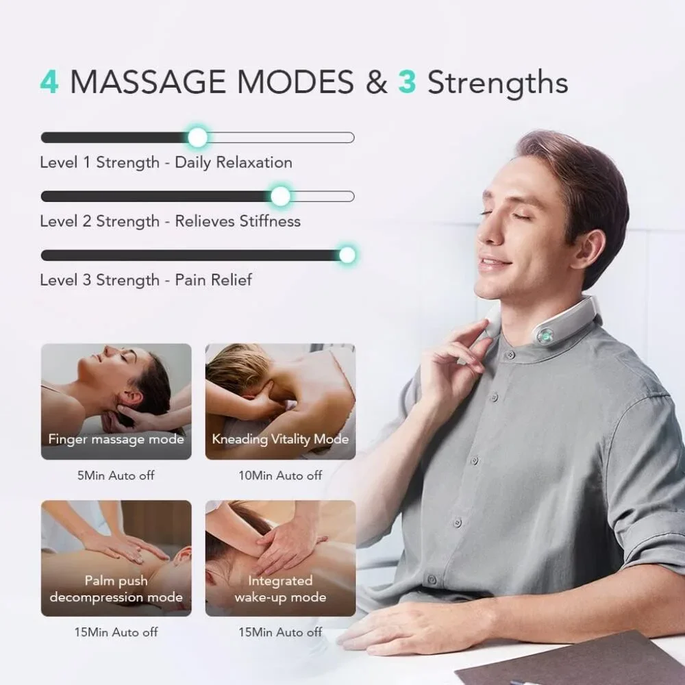 Gray Neck Massager with Heat and Multi-Mode Therapy -