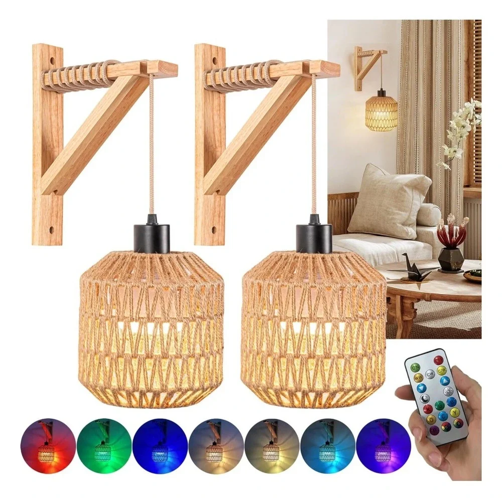 2‎ pack,Wireless Rechargeable Wall Lights 50 Hr Battery RGB Light