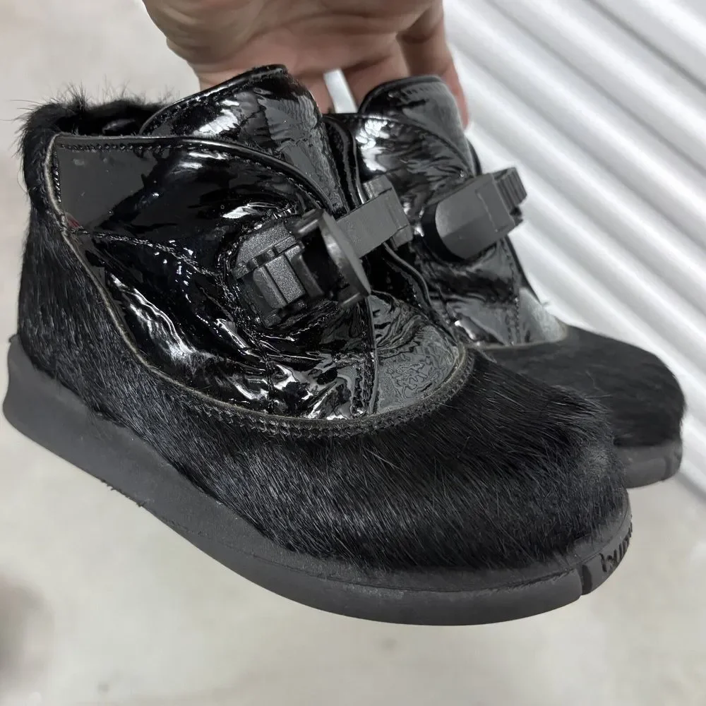 Giugiaro Bumper Black Pony Hair Ankle Chukka Boots EU 24‎ US  7 Gorpcore School