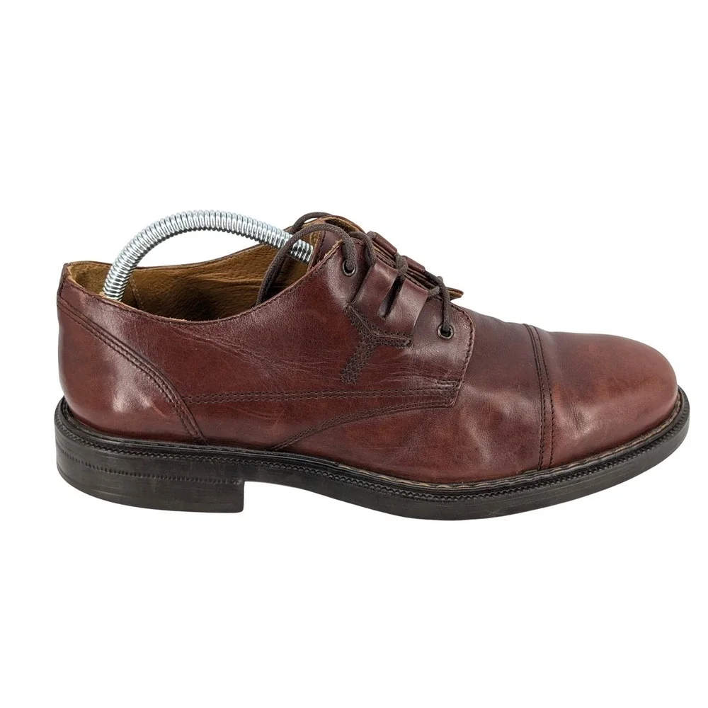 Bacco Bucci Mondial Mens Brown Leather Cap Toe Derby Oxford Shoes Italy Sz 9.5