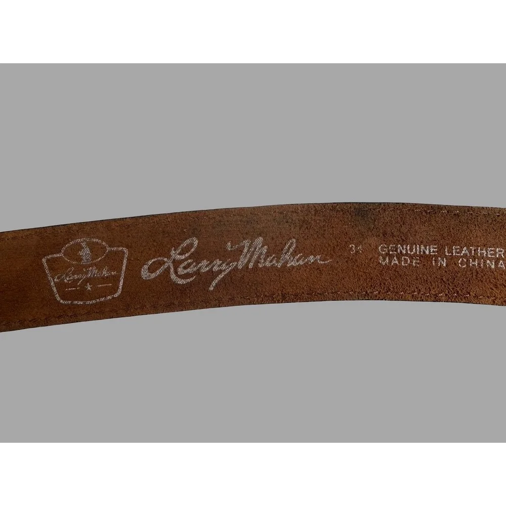 Larry‎ Mahan Brown Genuine Leather Belt Silver Buckle 40