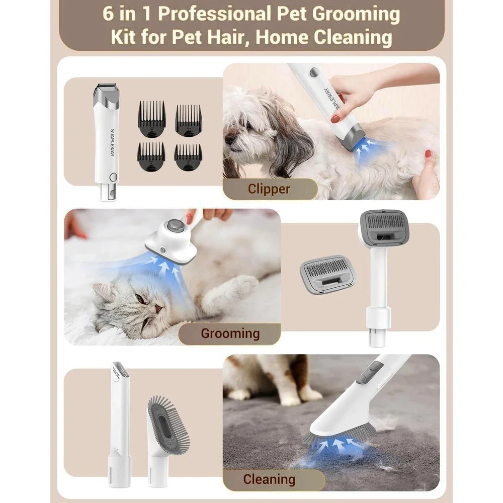 Dog Vacuum Grooming Kit for Shedding: Professional Hair Clippers Off-White NEW