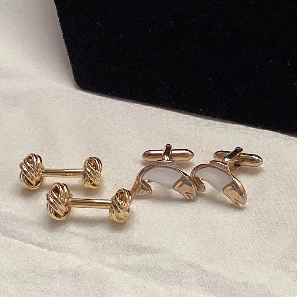 Set of 2 Pair of Cuff Links Goldtone