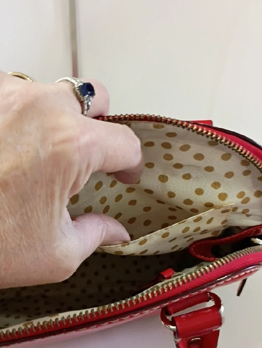 Kate Spade Red Pebbled Leather Dome Satchel with Front Zip Pocket