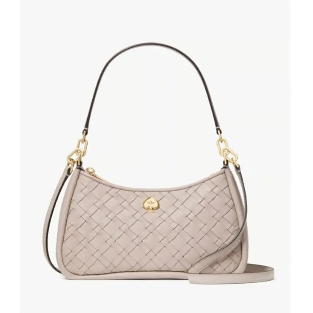 Kate Spade Kayla Woven Leather Small Shoulder Bag **MISSING Strap** Gray Pink