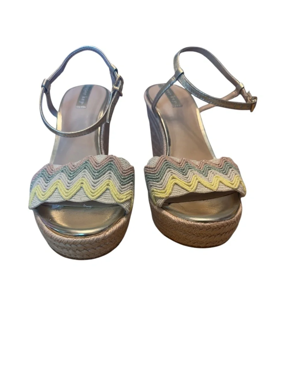 Copper Key Gold Espadrille Wedge Sandals Chevron Boho Size 9.5