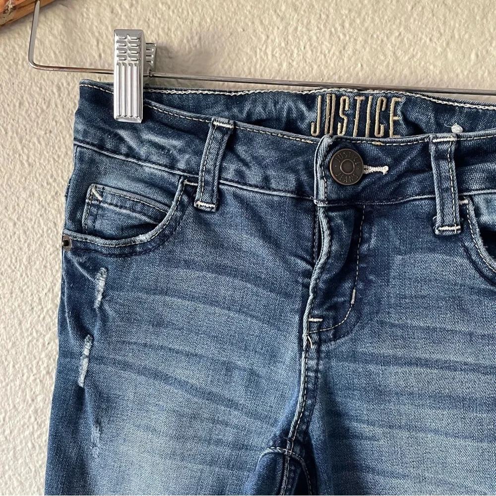 Justice Mid Rise Super Skinny Jeans Girls 10 Slim Blue Medium Wash Denim Stretch