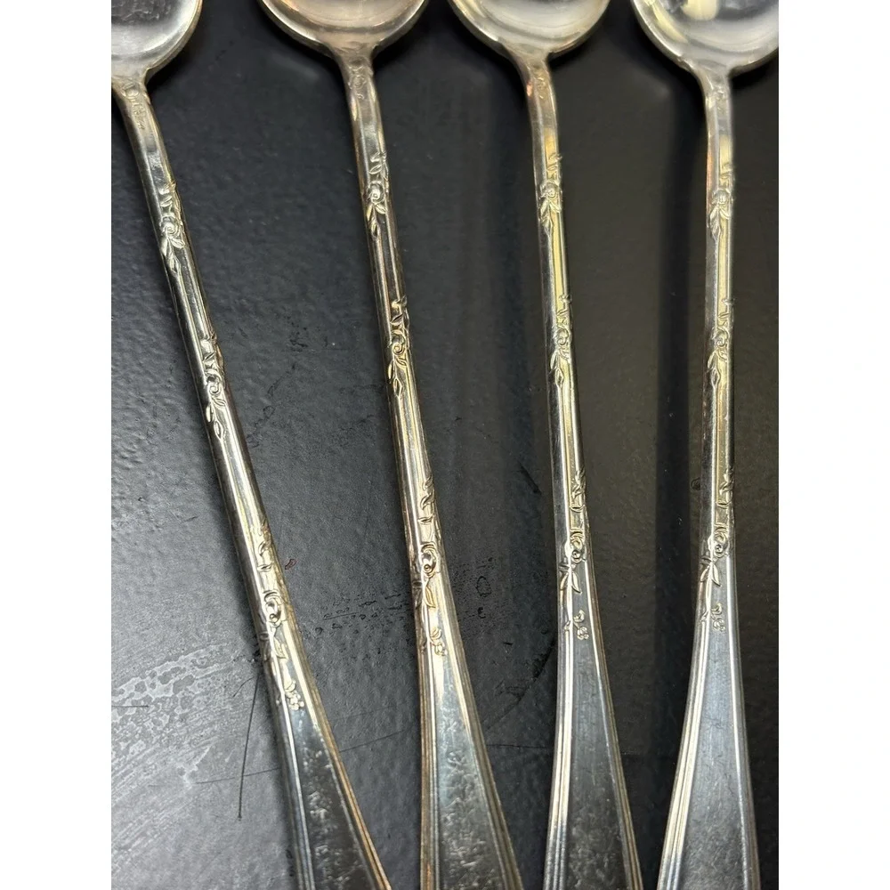 International Silver Rosemary Silverplate Iced Teaspoon 4 Pc‎ Set 1919 Flatware
