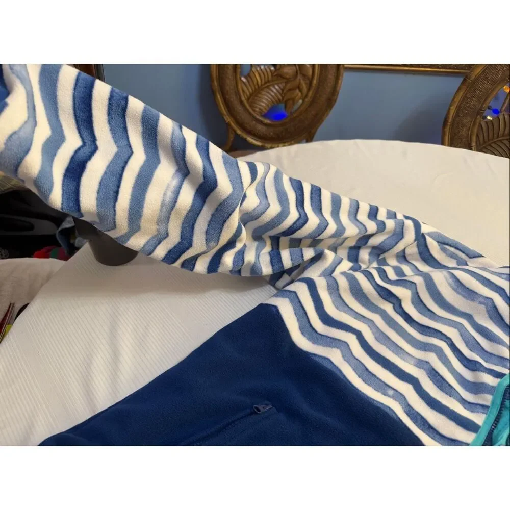 Chubbies Reversible Pullover Jacket Blue Teal Wave Fleece Men's Large Preppy Y2K
