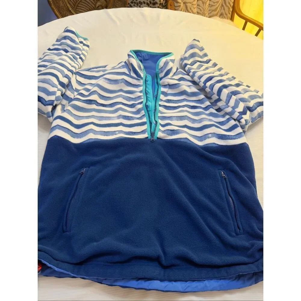 Chubbies Reversible Pullover Jacket Blue Teal Wave Fleece Men's Large Preppy Y2K
