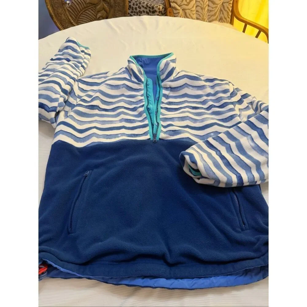 Chubbies Reversible Pullover Jacket Blue Teal Wave Fleece Men's Large Preppy Y2K