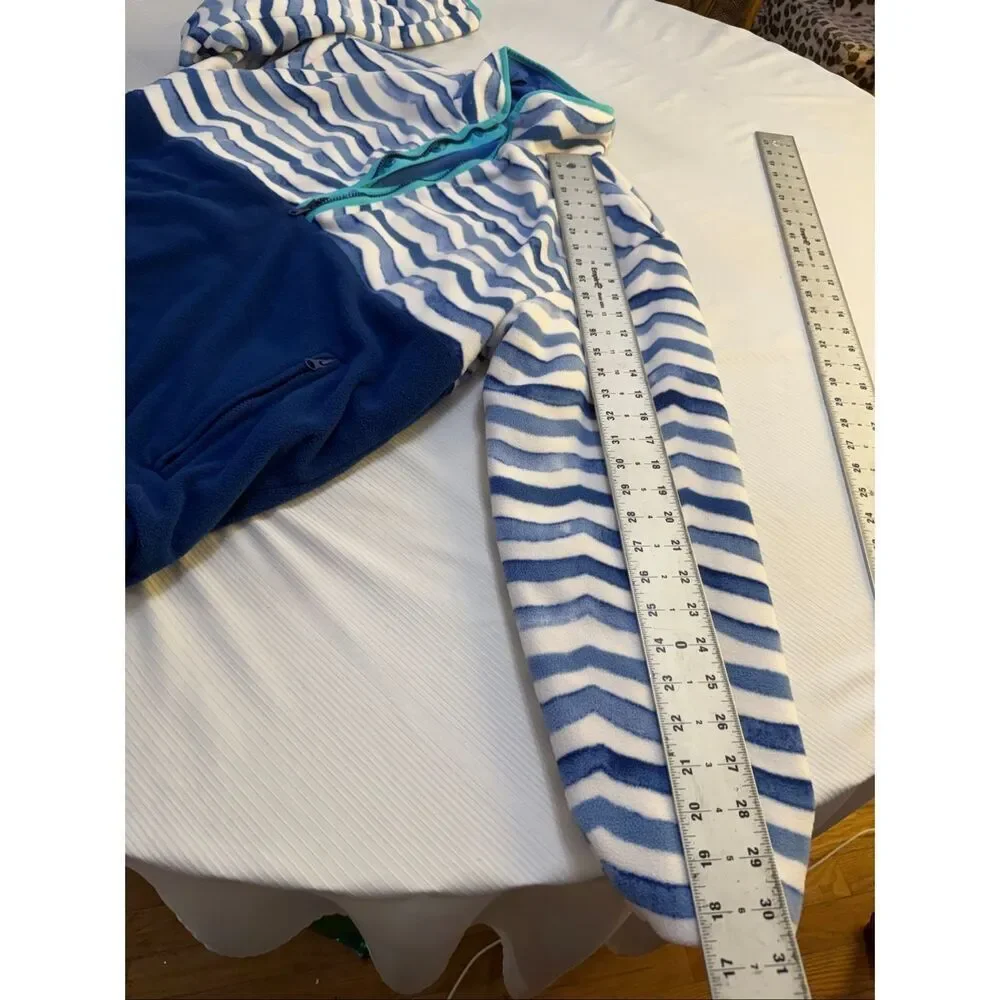 Chubbies Reversible Pullover Jacket Blue Teal Wave Fleece Men's Large Preppy Y2K