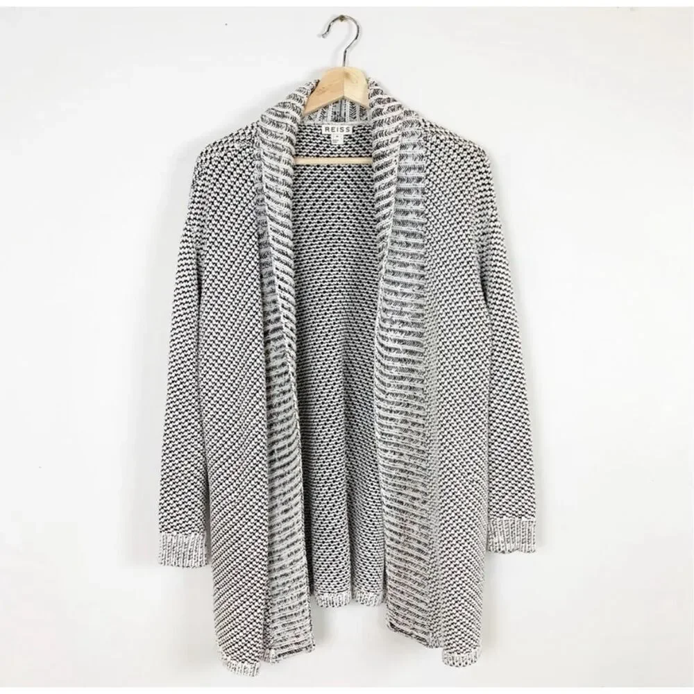 REISS Inesse Oversized Ecru Monochrome Cardigan Open M