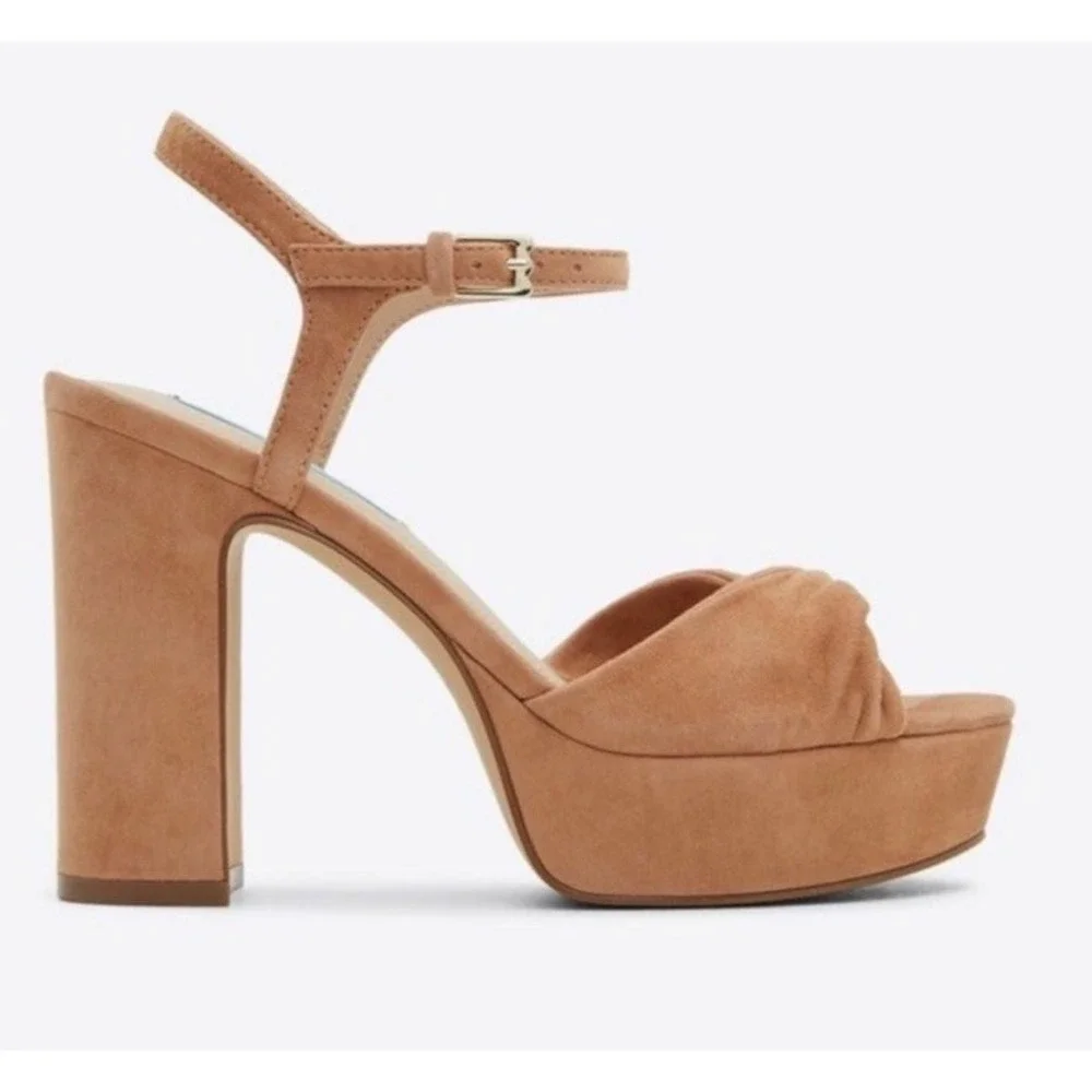 Draper James Paloma‎ Platform Heel Tan Sandal Suede Size 8.5 Heels 90s Y2K