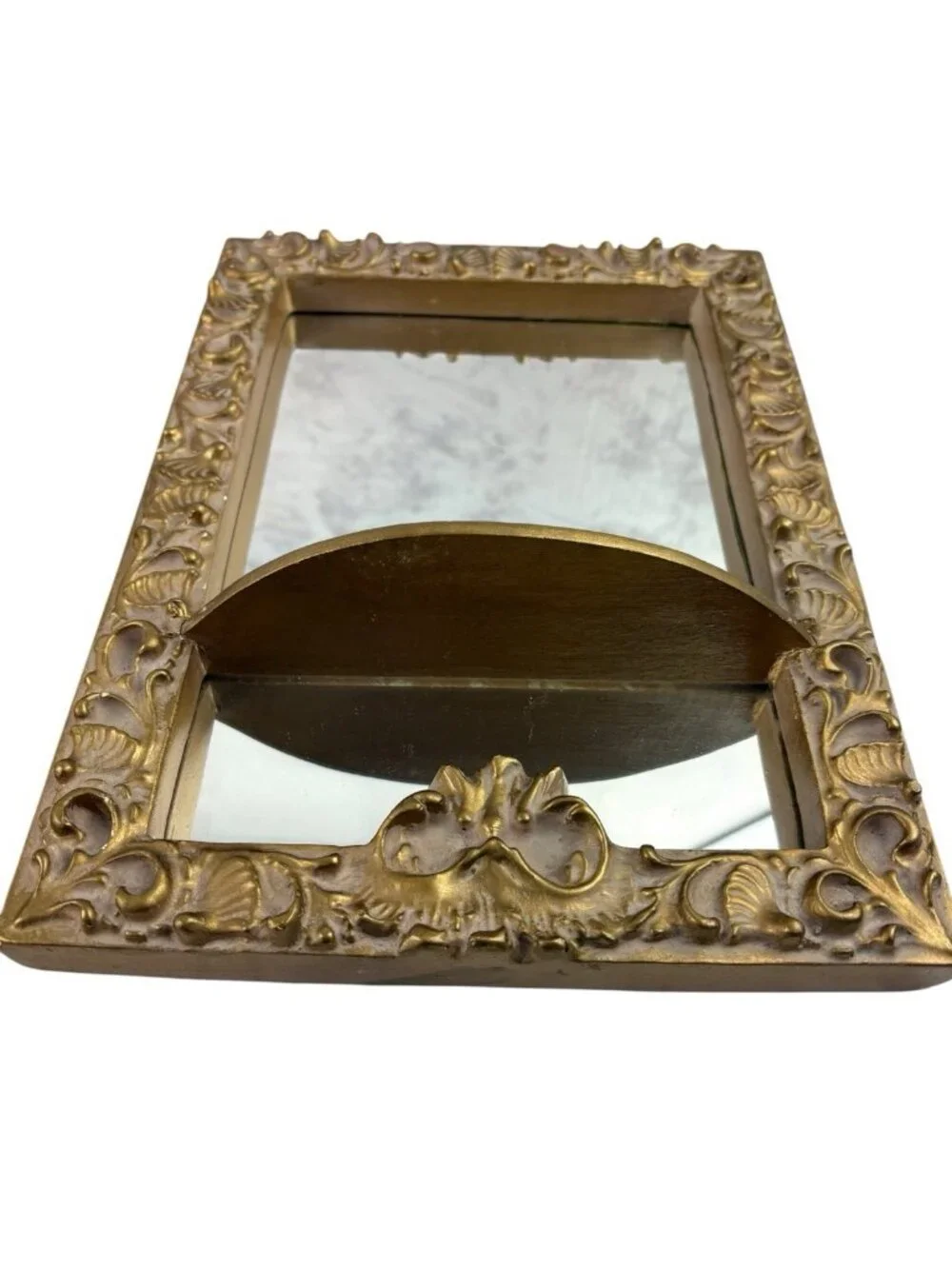 2 Vintage Gold Mirrored Wall Shelves Hollywood Regency Orante Decorated MCM