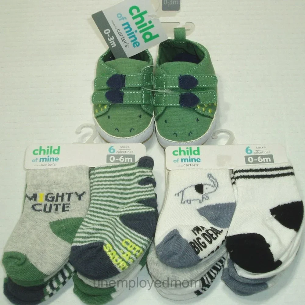 Baby Boys Socks Shoes Dinosaur 13 Items Mighty Cute a Saurus I'm a Big Deal 0/3M