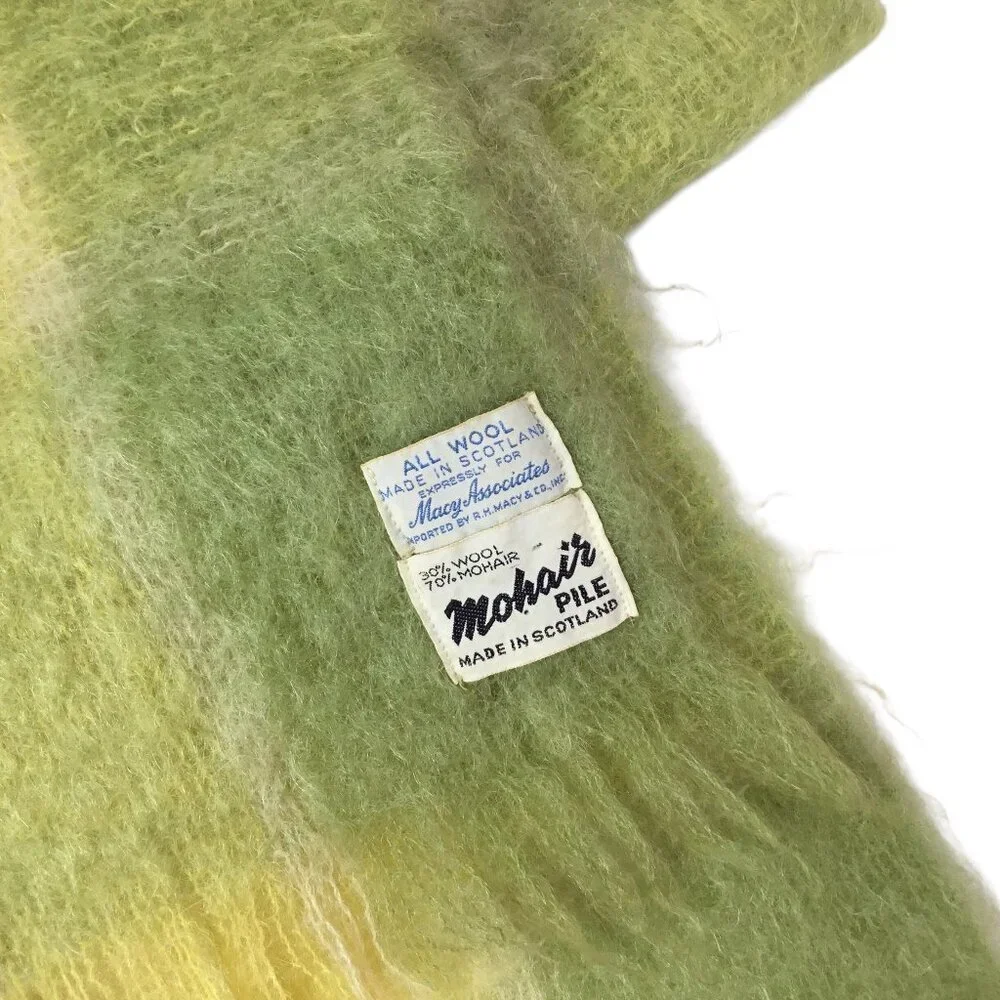 Vtg Mohair Pile Scarf Shawl Wrap Macy Associates Plaid Scotland Scottish 81 x 19