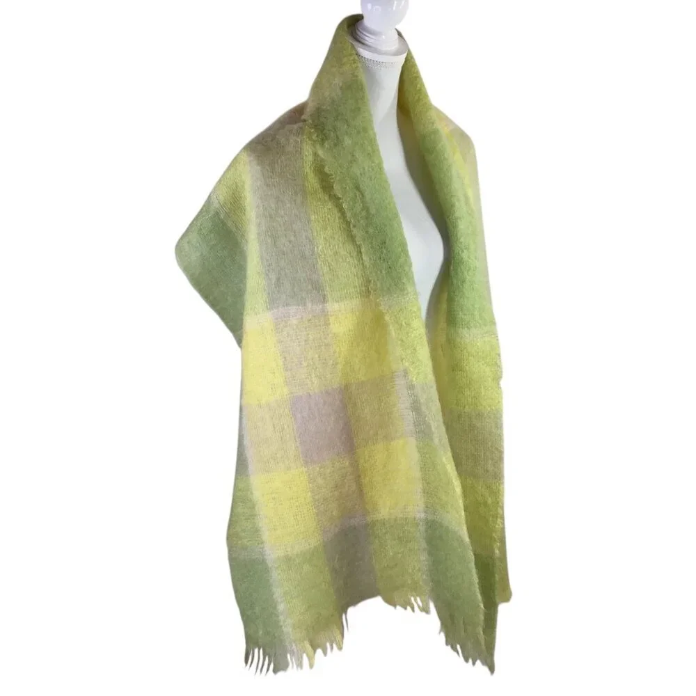 Vtg Mohair Pile Scarf Shawl Wrap Macy Associates Plaid Scotland Scottish 81 x 19