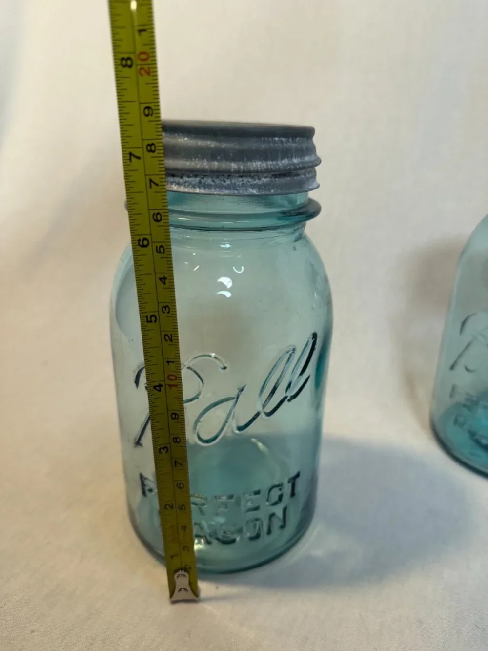 Vintage Ball Perfect Mason Blue Jars Zinc Lids Milk Glass Inserts Set of 2