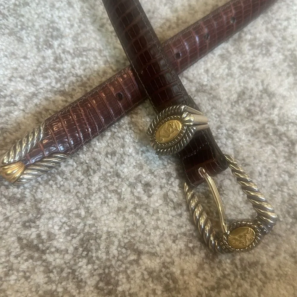 Brighton Brown Alligator Embossed Leather Belt L