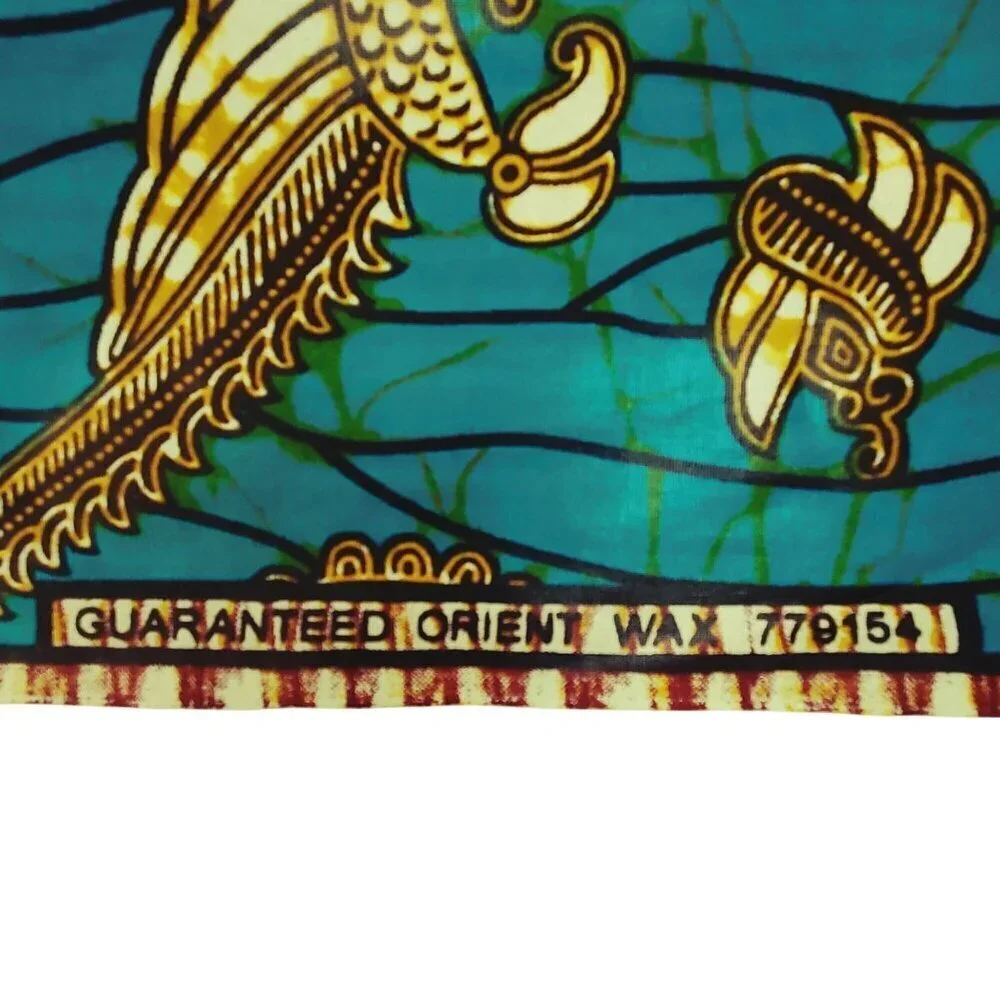 Guaranteed Orient African Wax Print Fabric 36x45 Inches 1 Yd Turquoise & Gold