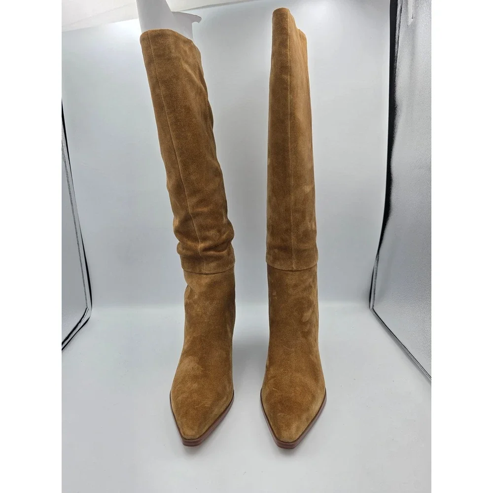 Marc Fisher Tarrie Tall Boots Womens 8 Tan Suede Pointed Toe Western Block Heel