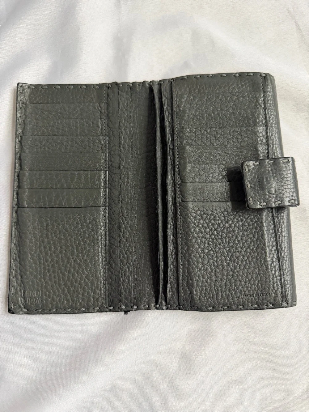 Vintage Fendi Roma Gray Pebbled Leather Continental Wallet