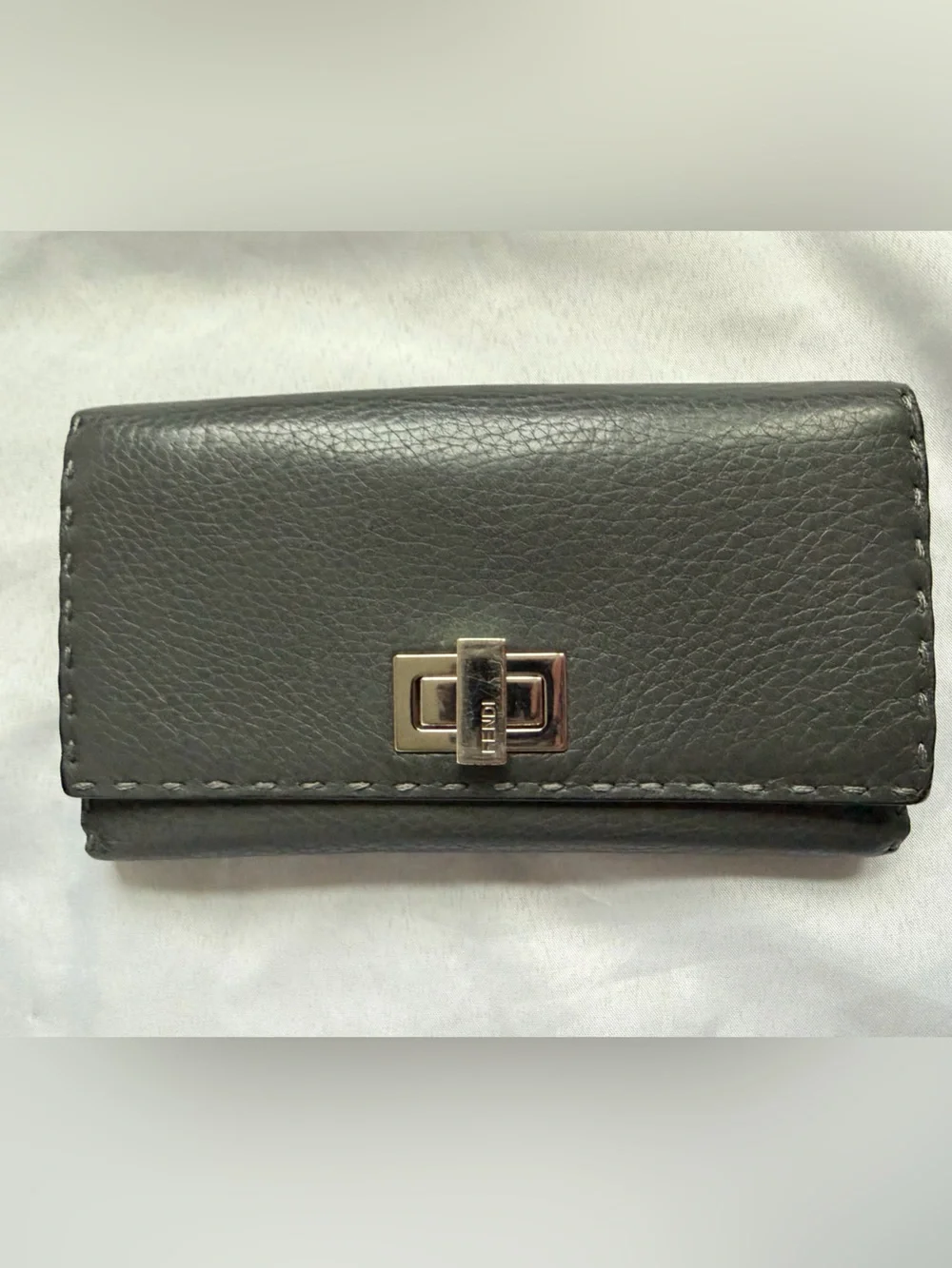 Vintage Fendi Roma Gray Pebbled Leather Continental Wallet