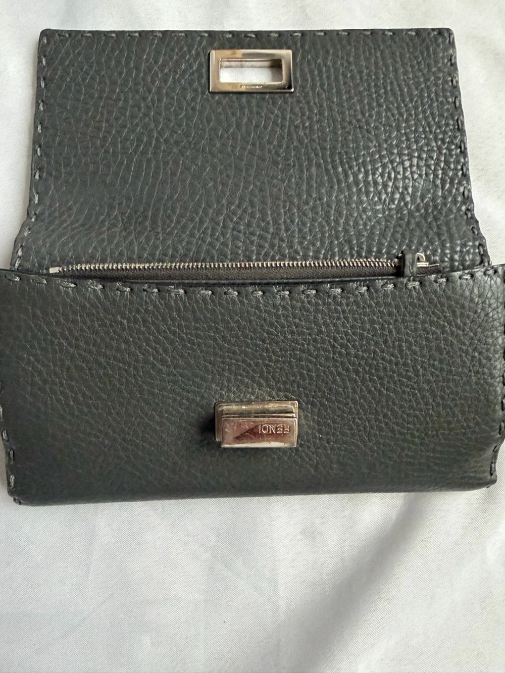 Vintage Fendi Roma Gray Pebbled Leather Continental Wallet