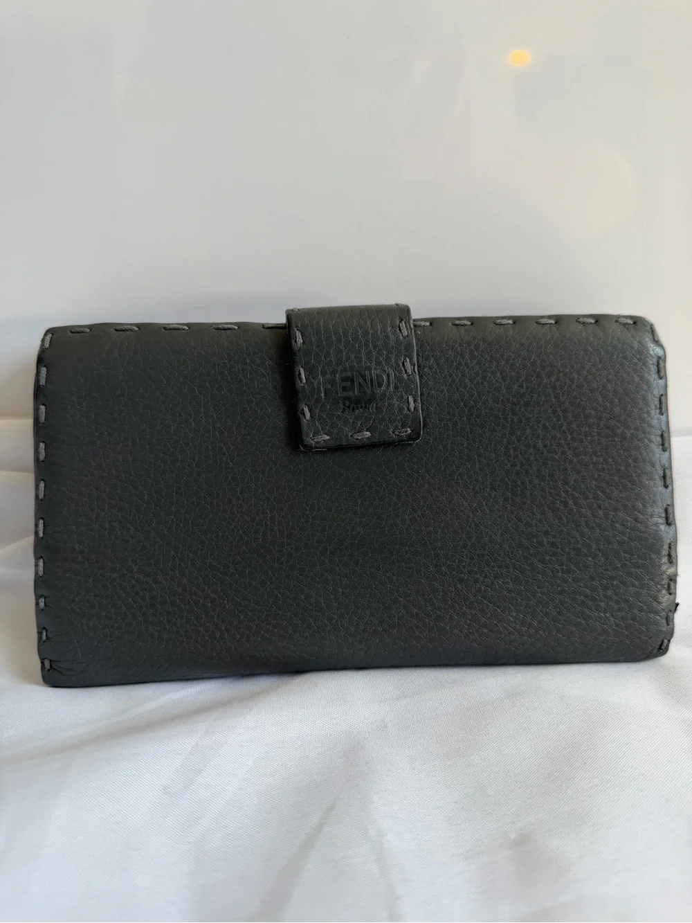 Vintage Fendi Roma Gray Pebbled Leather Continental Wallet