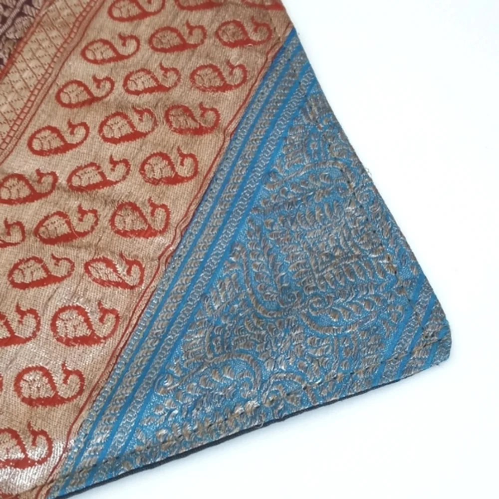Gorgeous Vintage Silk Batik Patchwork Pillow Sham Iridescent Blue Orange Greens