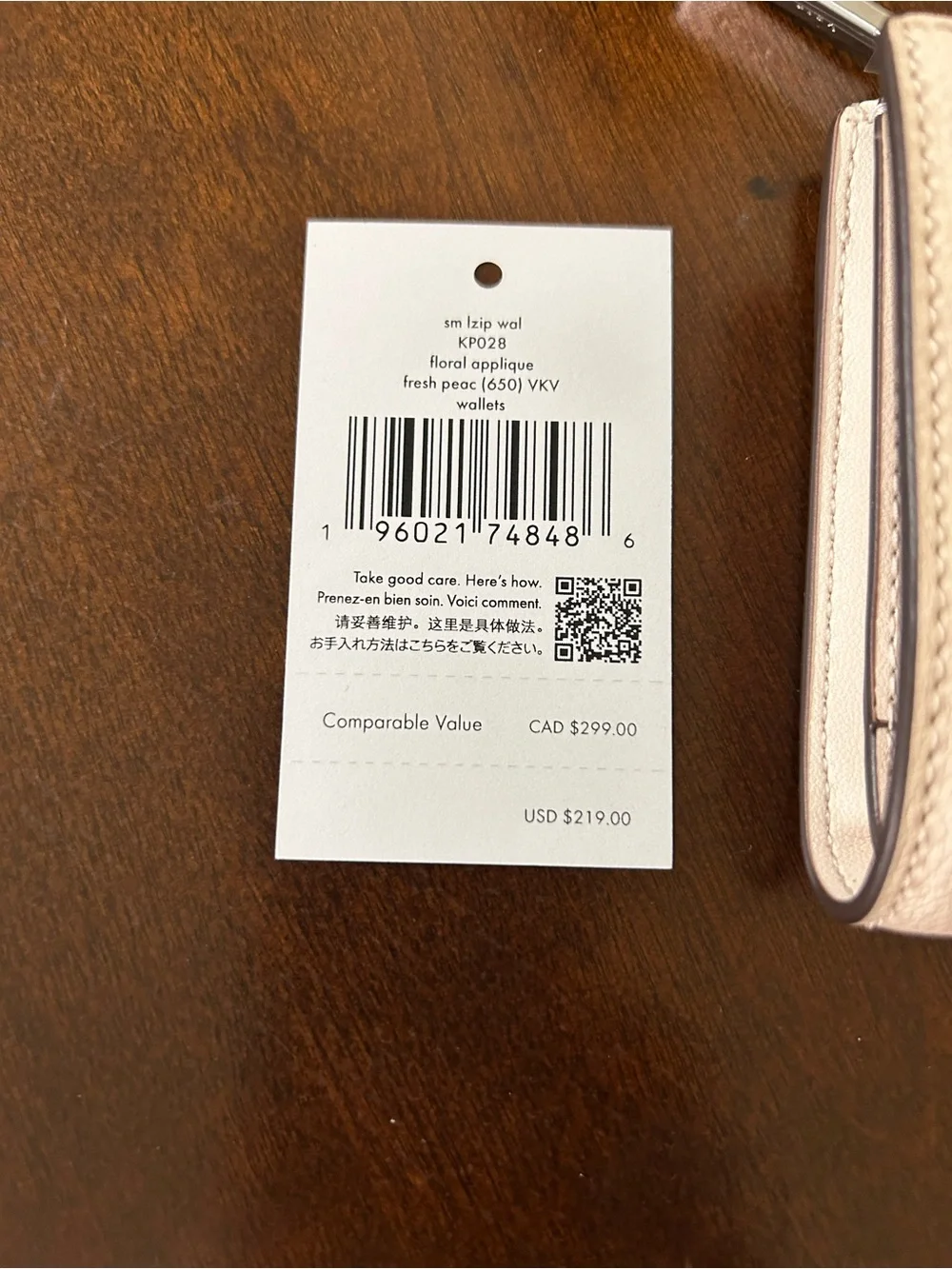 kate spade 3D Floral Small L-zip Wallet in Fresh Peach MSRP $219
