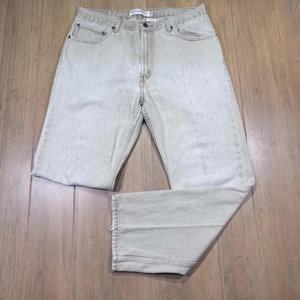 Levi's 505 Regular Fit Jeans Mens 36x30 Khaki Tan Wash Straight Leg vintage Y2K