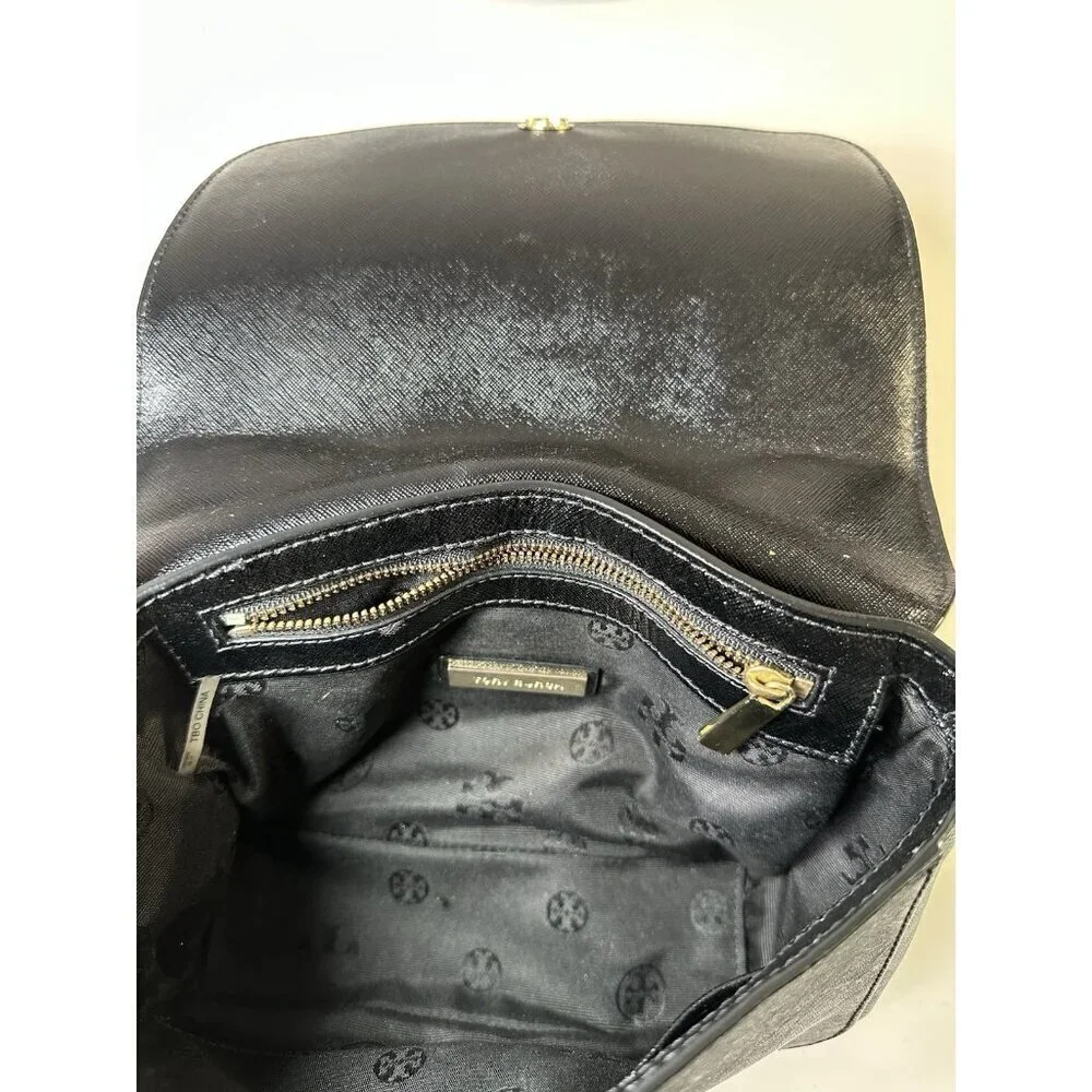Tory Burch Shoulder Bag Chain Strap Saffiano Black