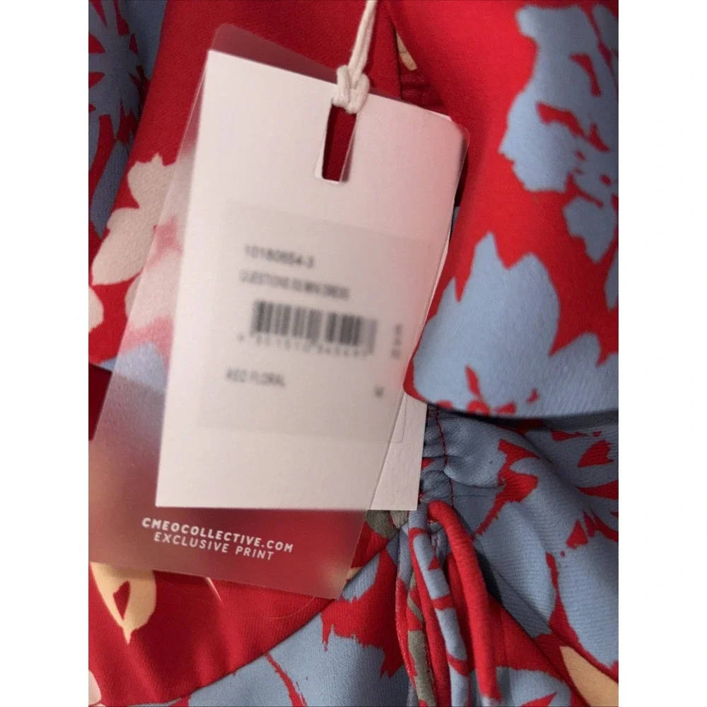 C/MEO Collective Red Floral Ruffle Cold‎ Shoulder Mini Dress Womens Medium NWT