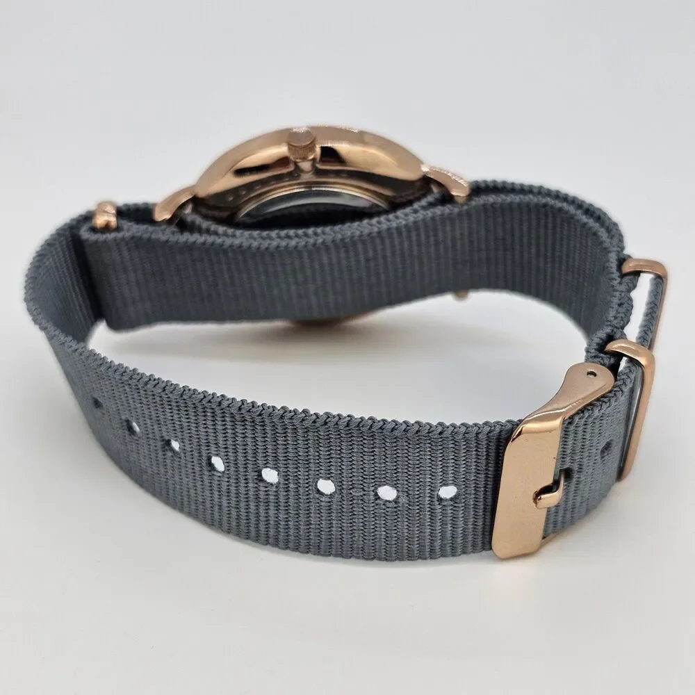 Unisex Watch 38MM Dark Gold Gray Dial Gray Canvas Band Strap New‎ Battery