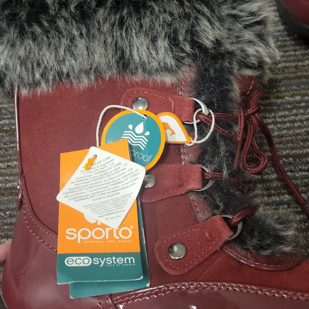 Sporto Minor Burgundy Wine Leather Suede Lace-up Winter Snow Boots Womens Size 7