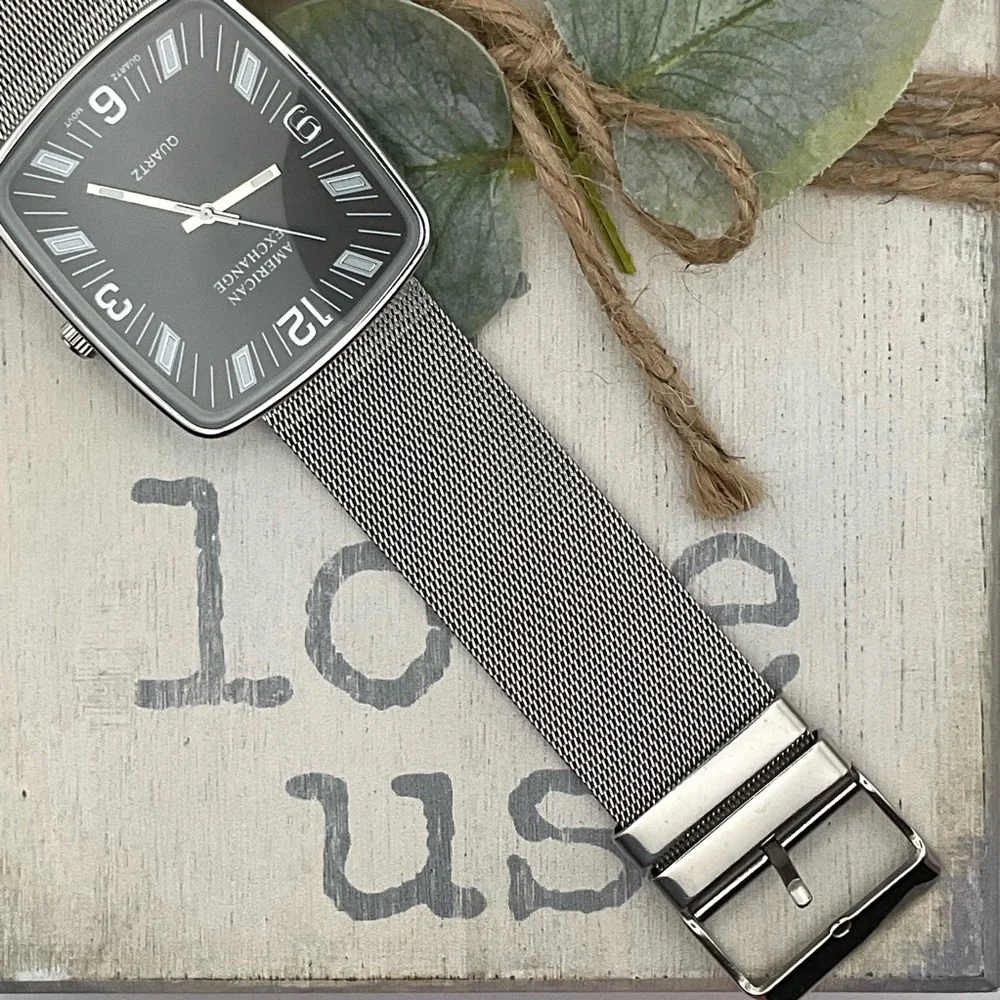 American Exchange Quartz Men’s Watch Square Face Silver Tone Movt #7231‎ Used