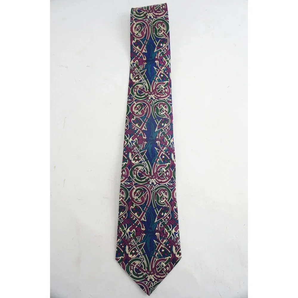 Past Times Silk Tie One Size Purple Celtic Knot Silk Animal Motif Excellent