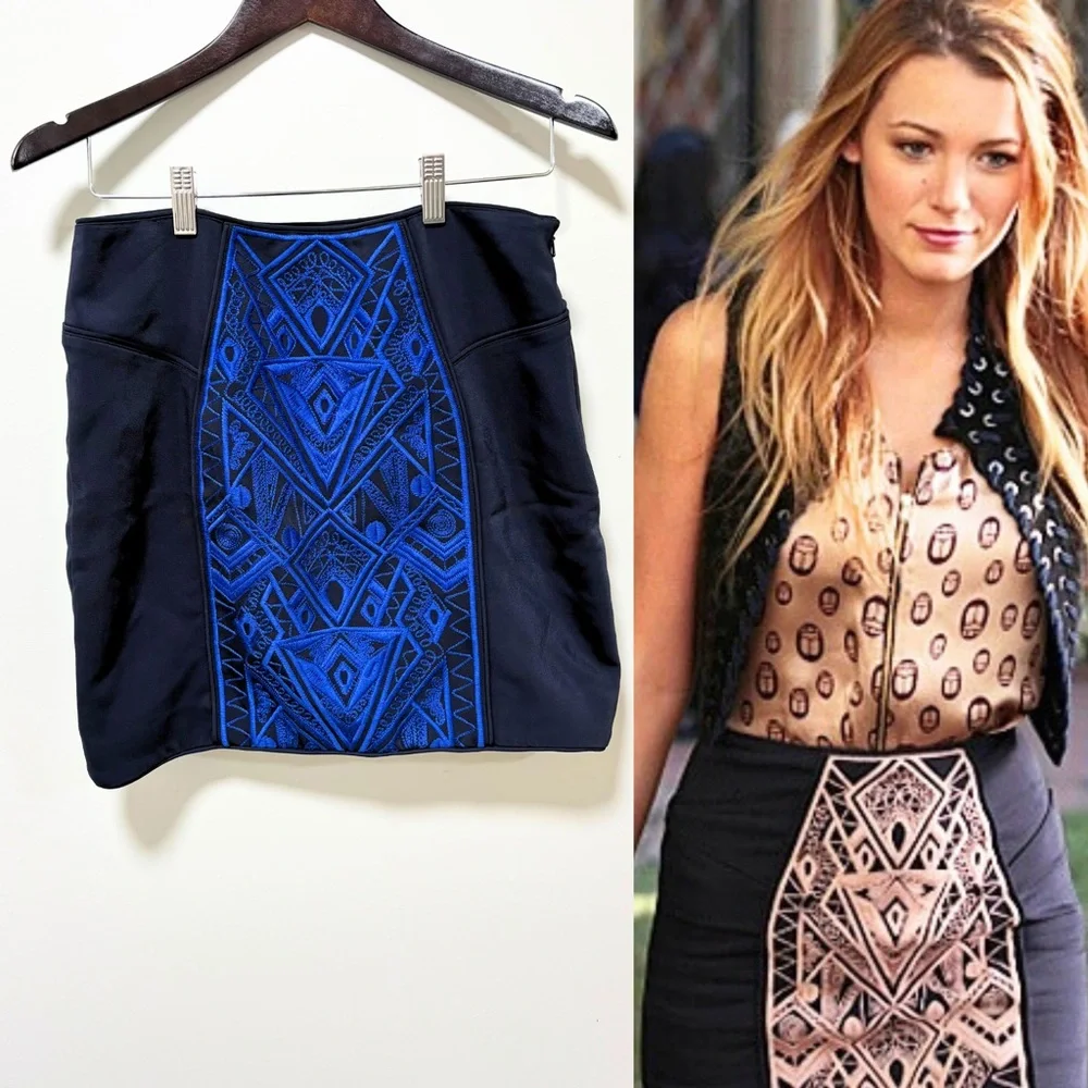 ASO Serena Van Der Woodsen in Gossip Girl Tibi Mini Geometric Skirt Alt
