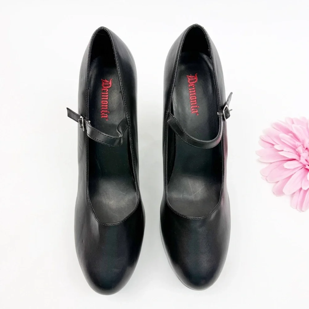 Demonia Dolly-50 Mary Jane Platform Heels Black Vegan Leather Goth Grunge Punk